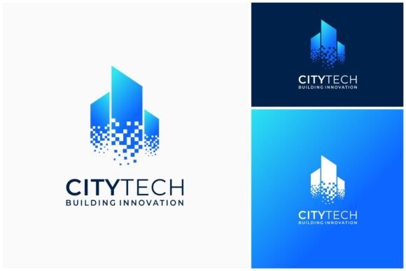 City Building Pixel Digital Logo: Urban Retro Branding